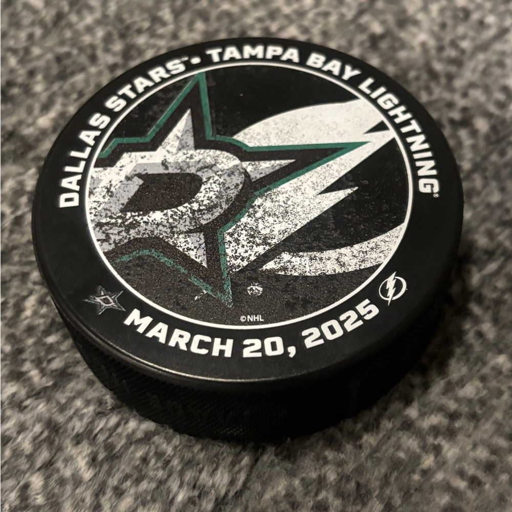 Tampa Bay Lightning vs Dallas Stars NHL Match Up Hockey Puck 3/20/2025